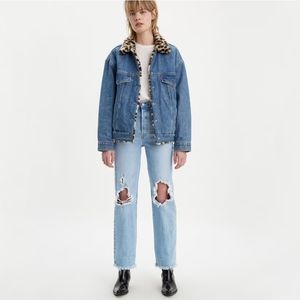 Levi's Ribcage Straight Leg Distressed Raw Hem Tango Swing Light Wash Sz 28